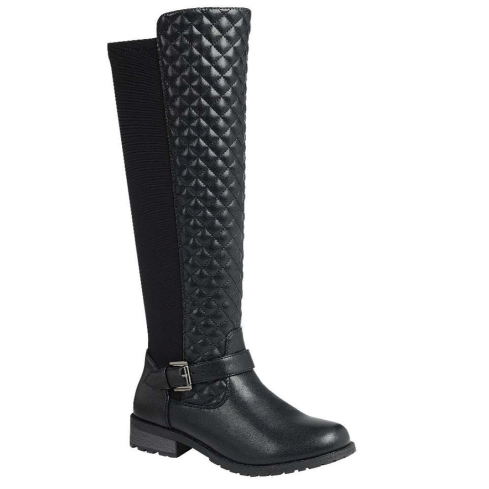 Black Quilted Knee-High Boots